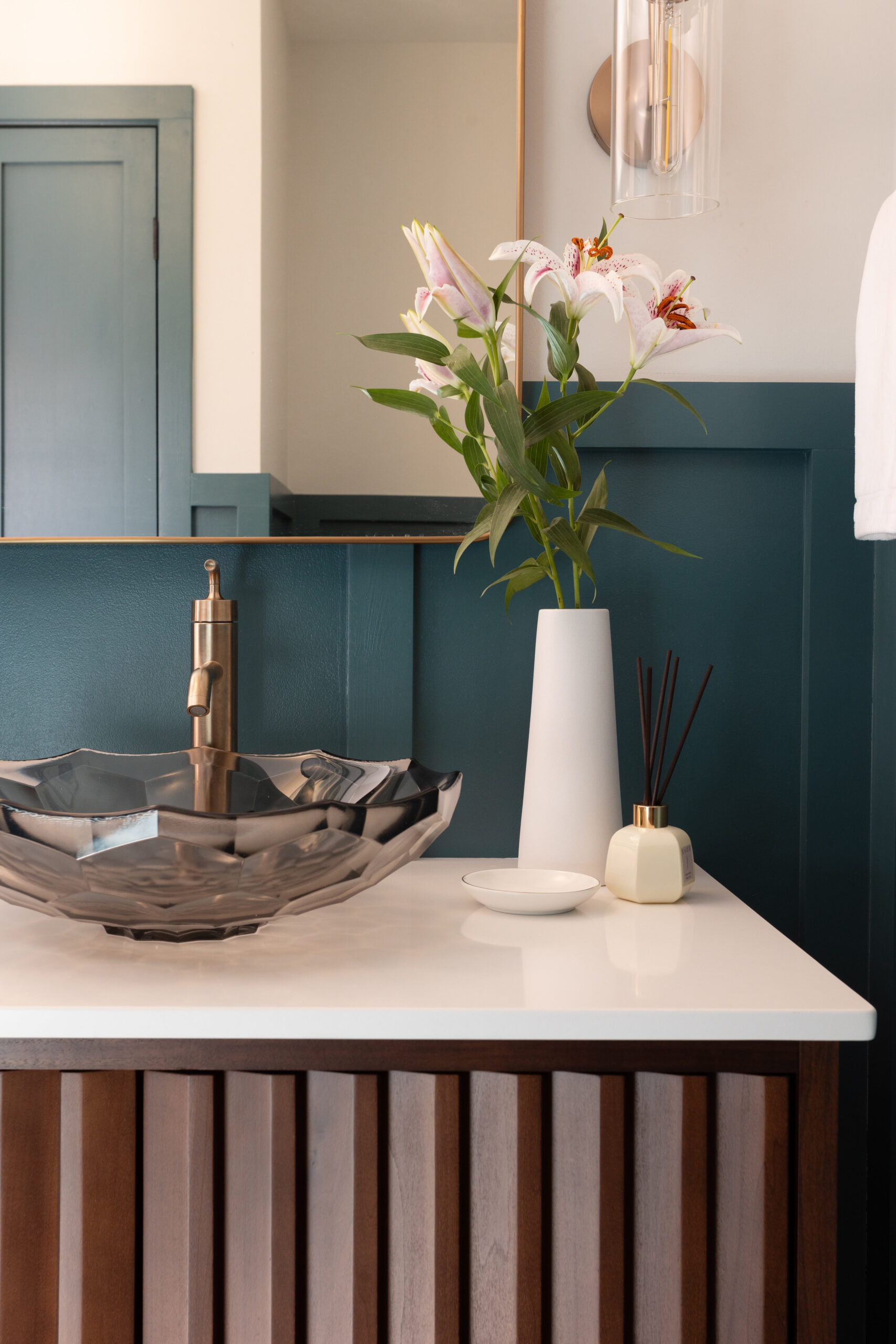 Teal Color‑Drenched Powder Room