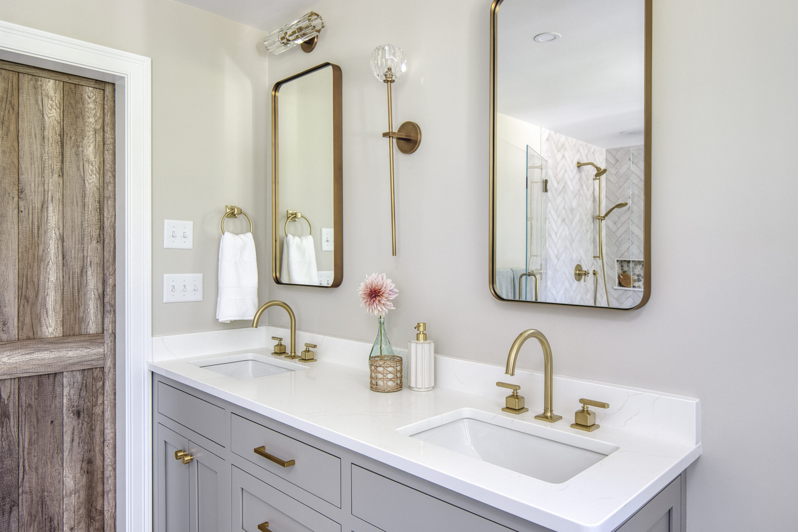 Soft Gray & Brass Bath Remodel