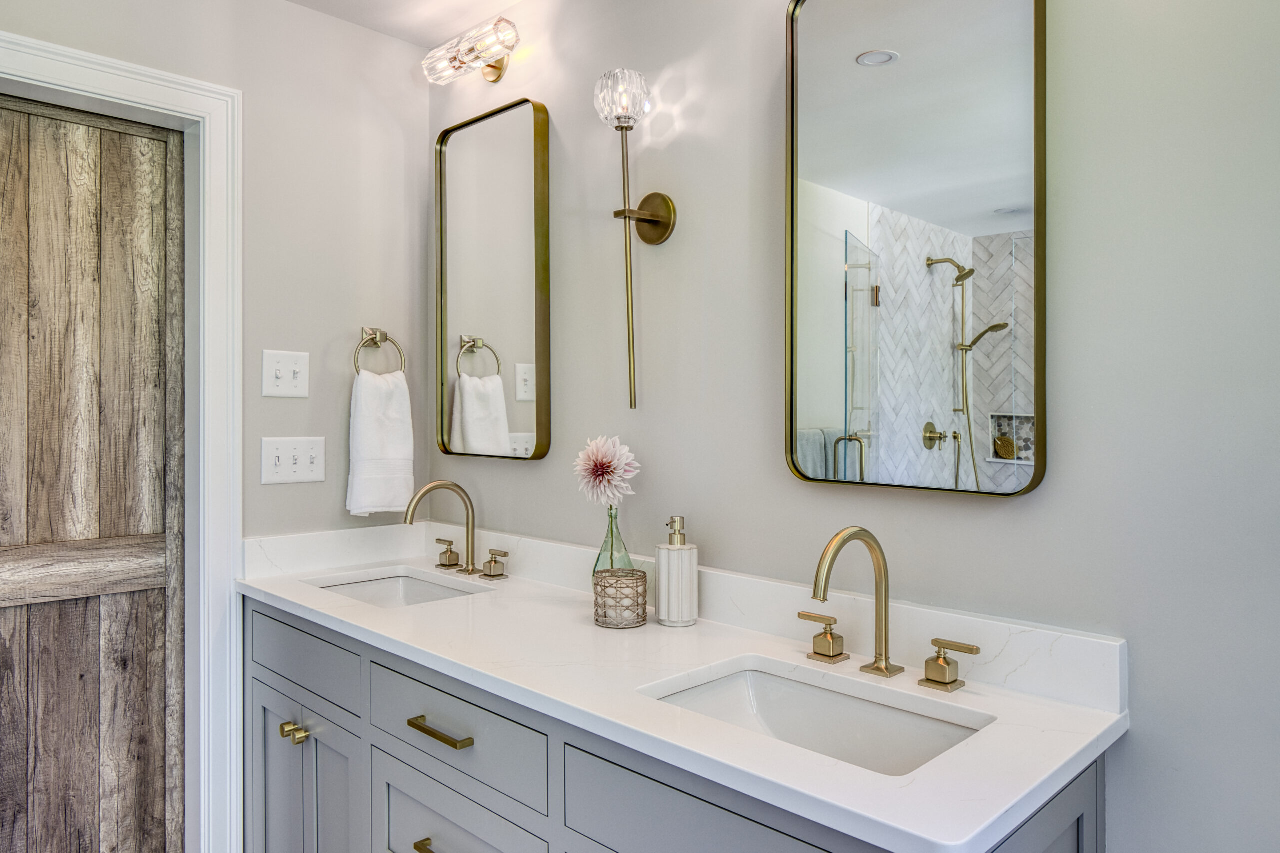 Soft Gray & Brass Bath Remodel