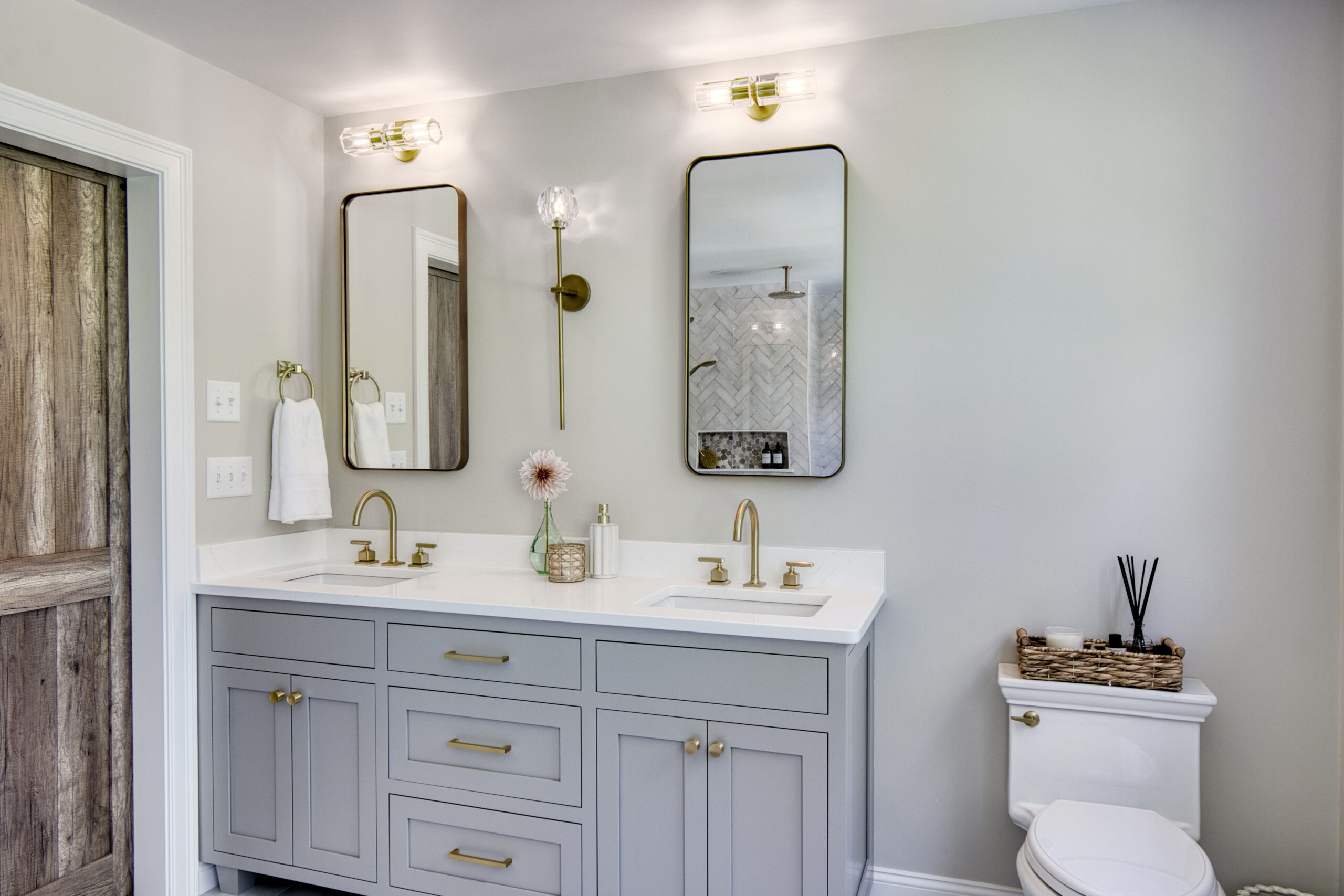 Soft Gray & Brass Bath Remodel