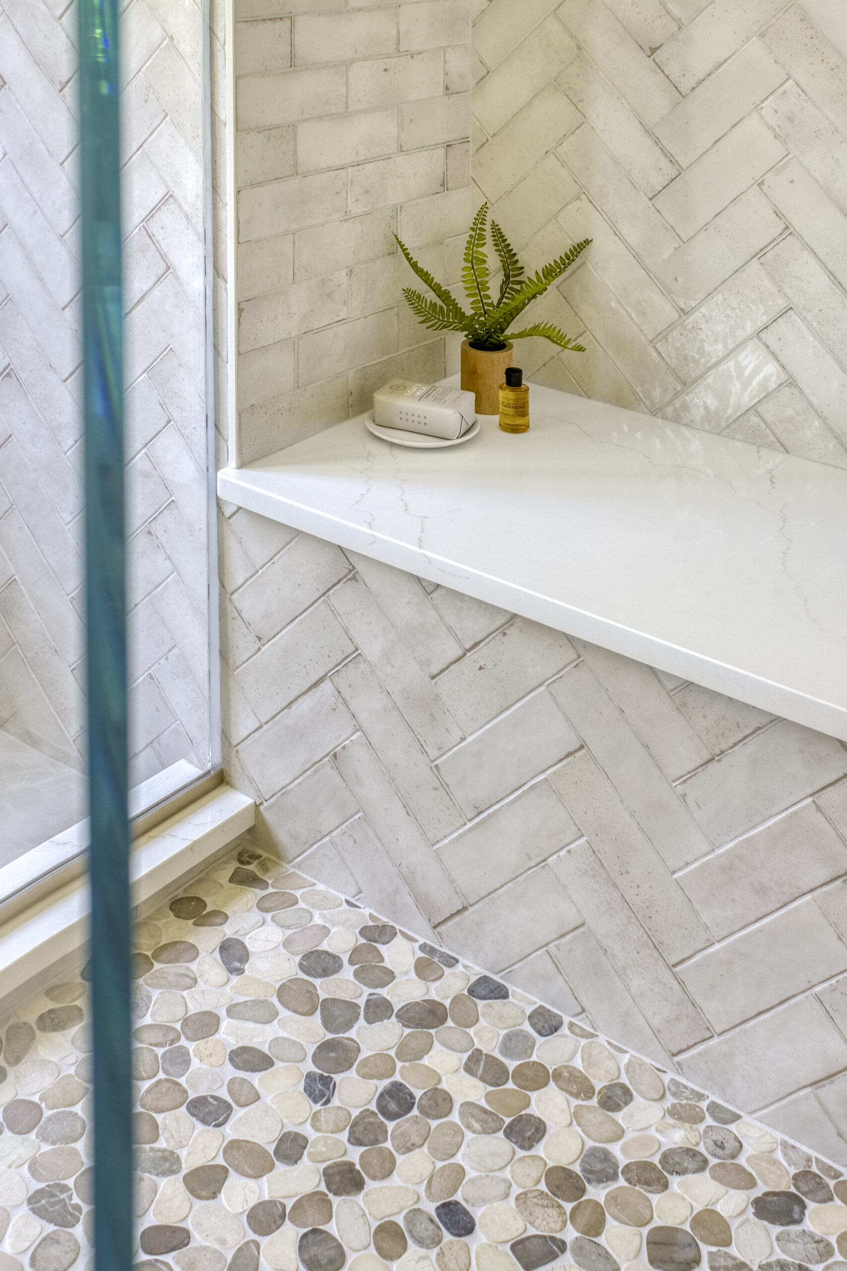 Soft Gray & Brass Bath Remodel