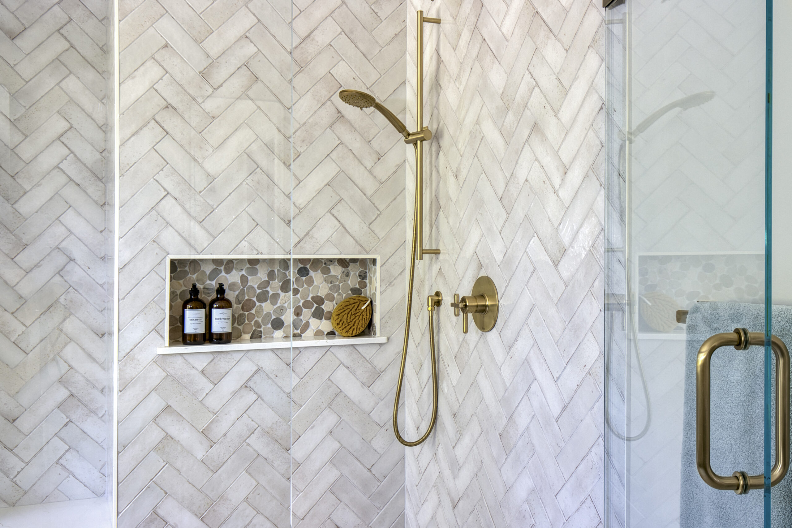 Soft Gray & Brass Bath Remodel