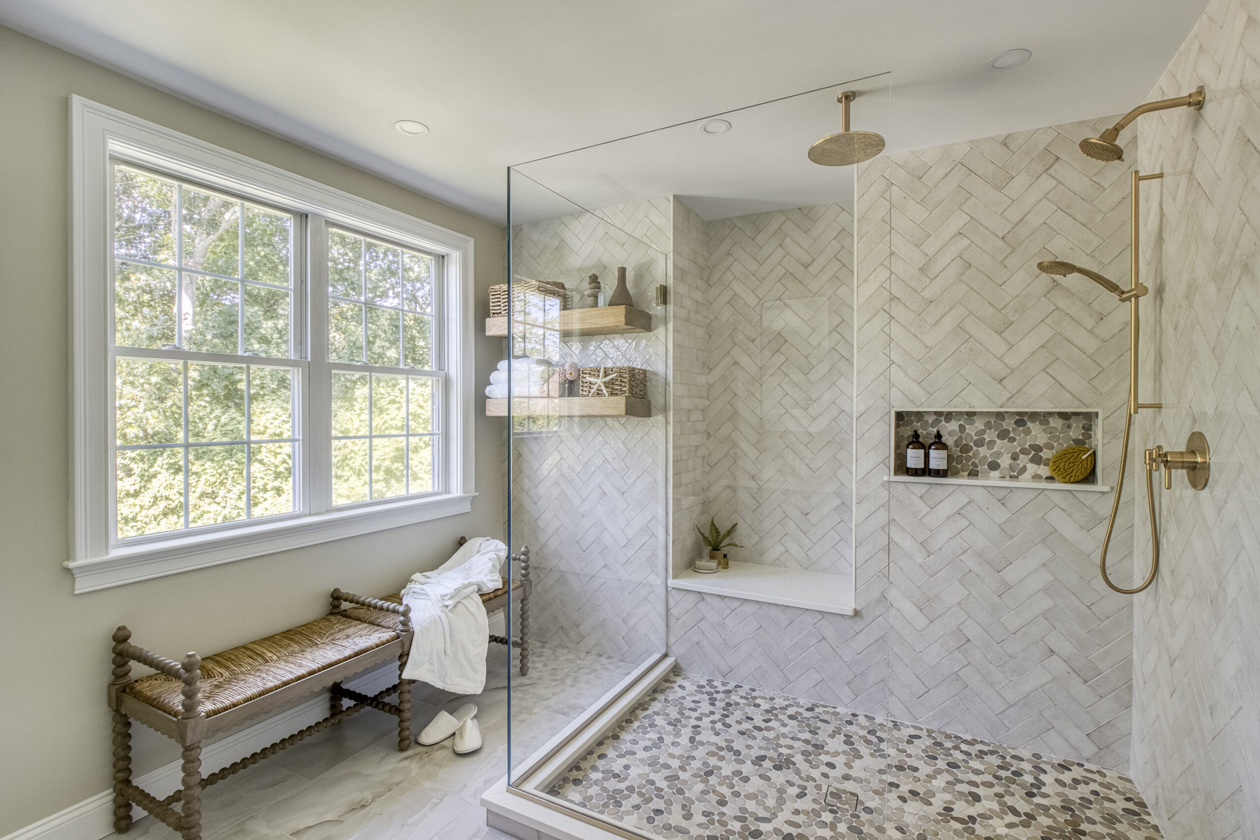 Soft Gray & Brass Bath Remodel