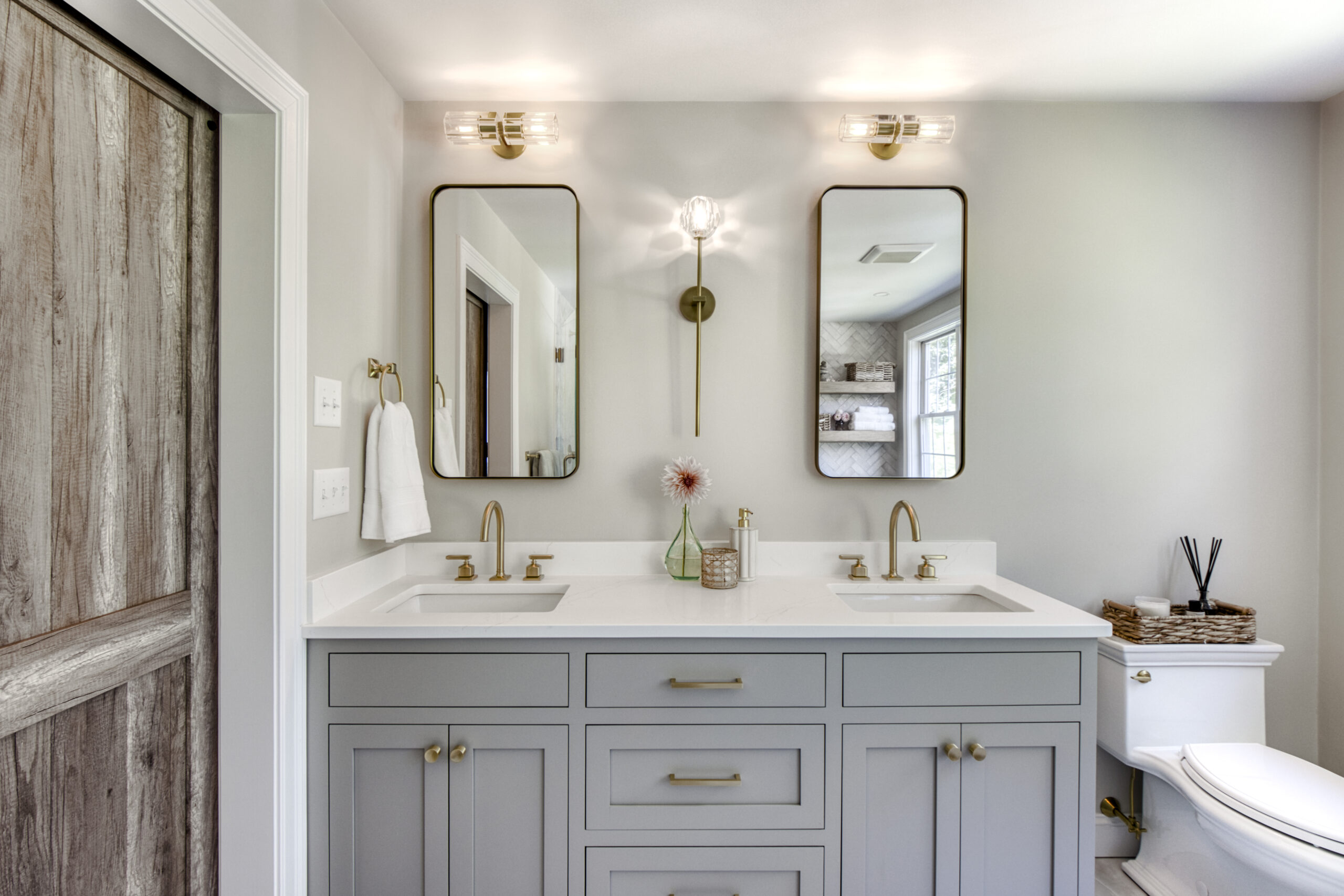 Soft Gray & Brass Bath Remodel