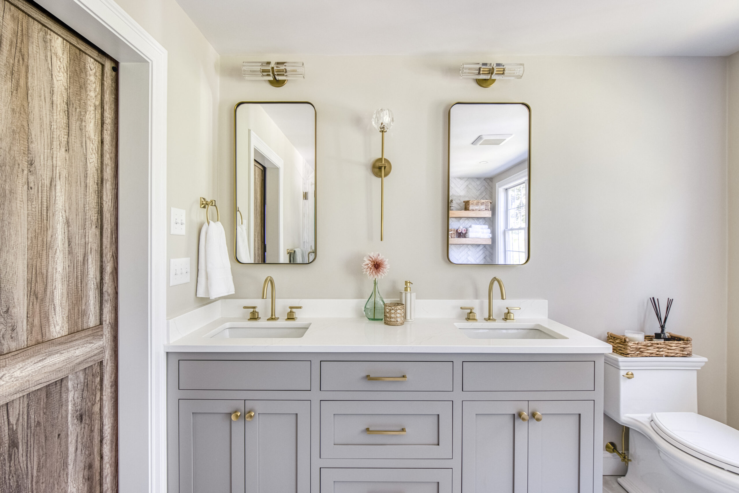 Soft Gray & Brass Bath Remodel