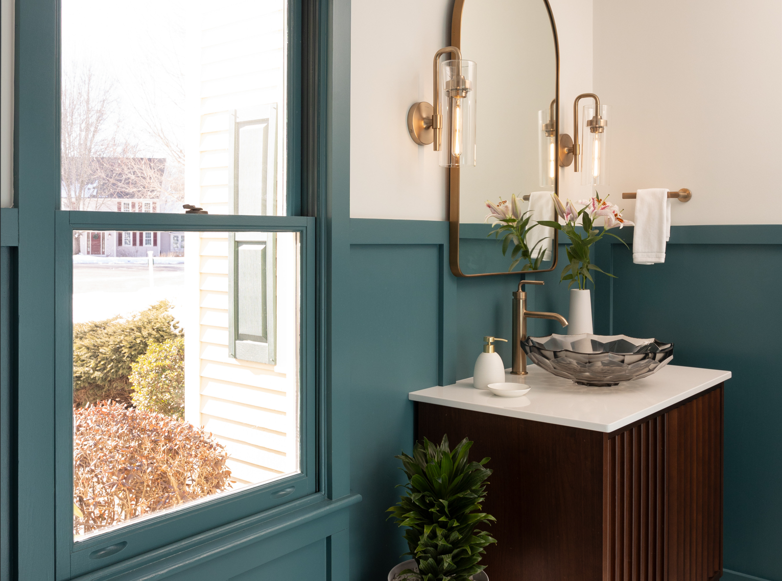 Teal Color‑Drenched Powder Room